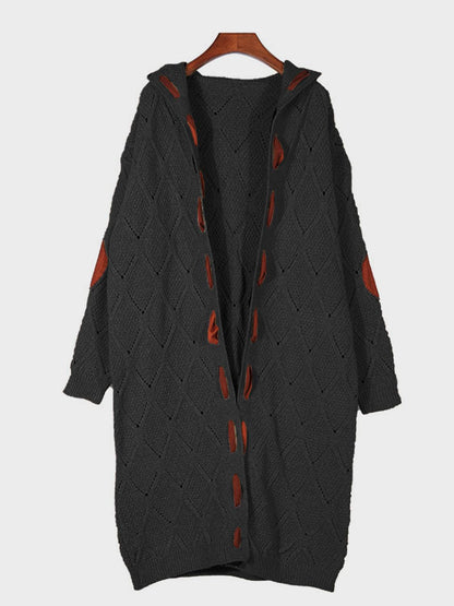 Openwork Long Sleeve Open Front Hooded Cardigan