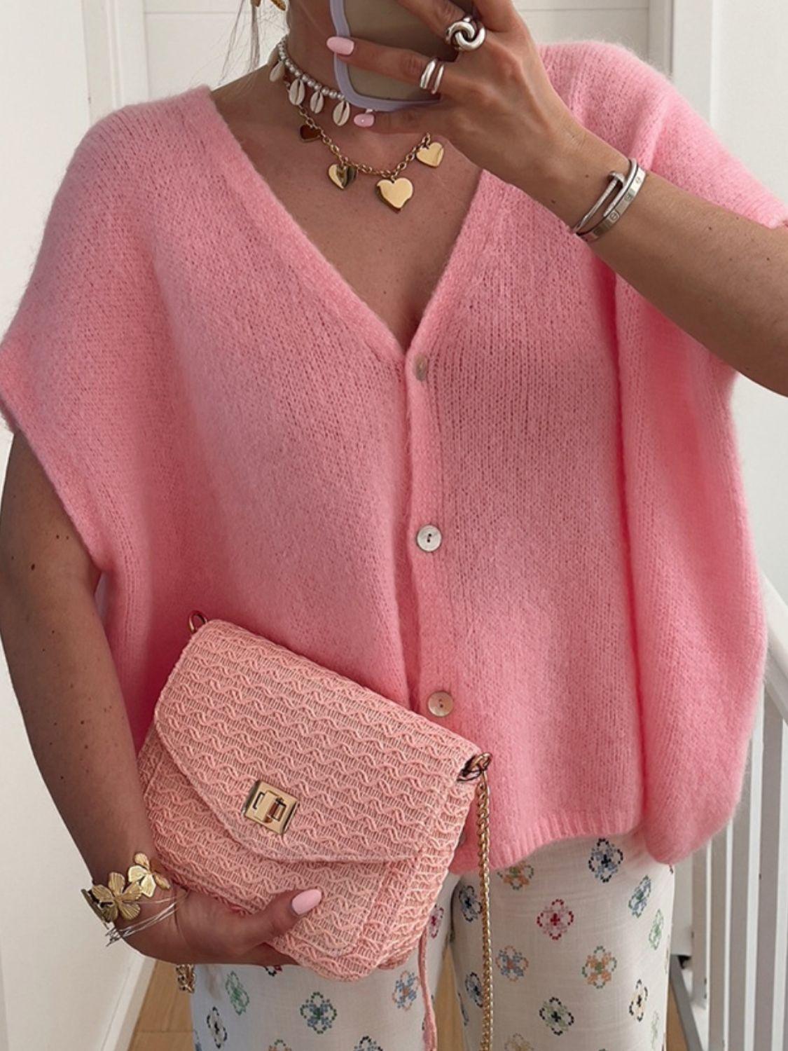 V-Neck Button Up Short Sleeve Cardigan Carauana Store