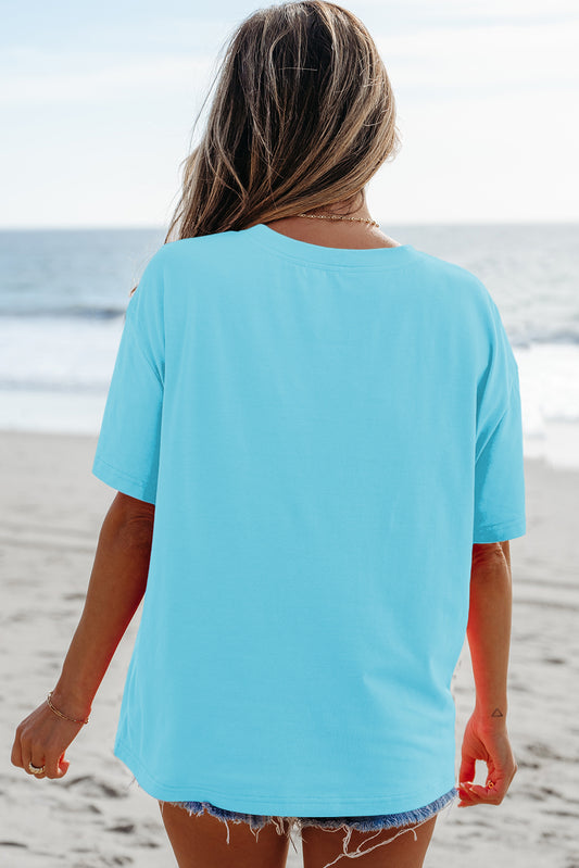 Light Blue MAMA Letter Graphic Neon T Shirt