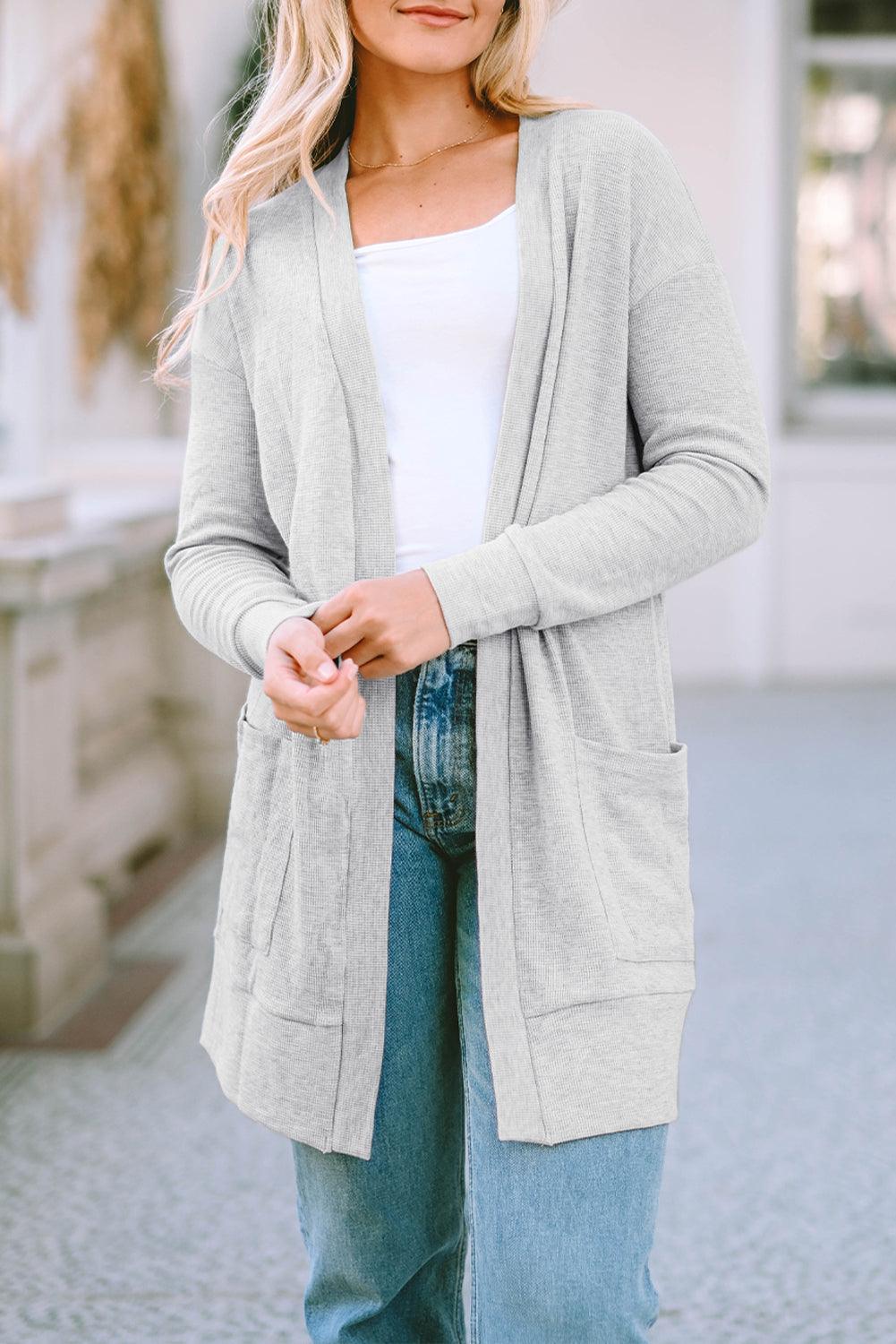 Pocketed Open Front Long Sleeve Cardigan