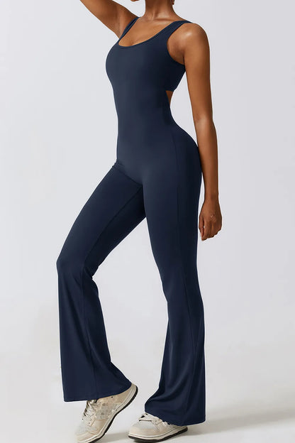Basic Bae Cutout Ruched Bootcut Sleeveless Active Jumpsuit Carauana Store