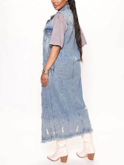 Sleeveless Longline Denim Jacket