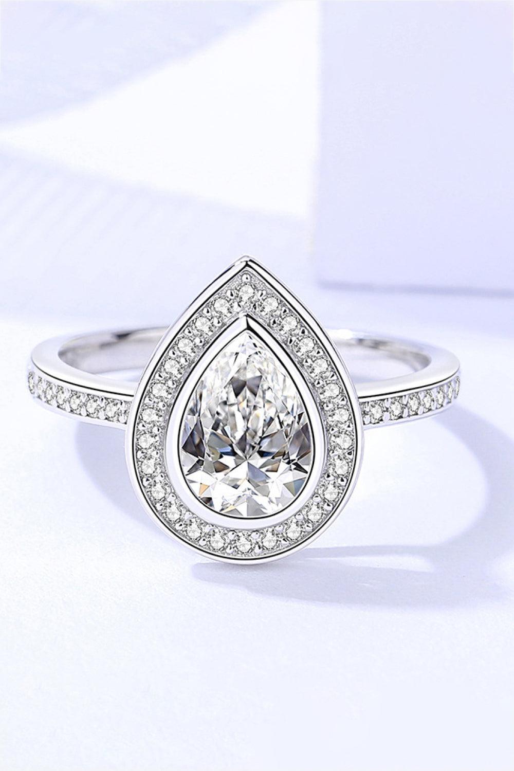 925 Sterling Silver Teardrop Moissanite Ring