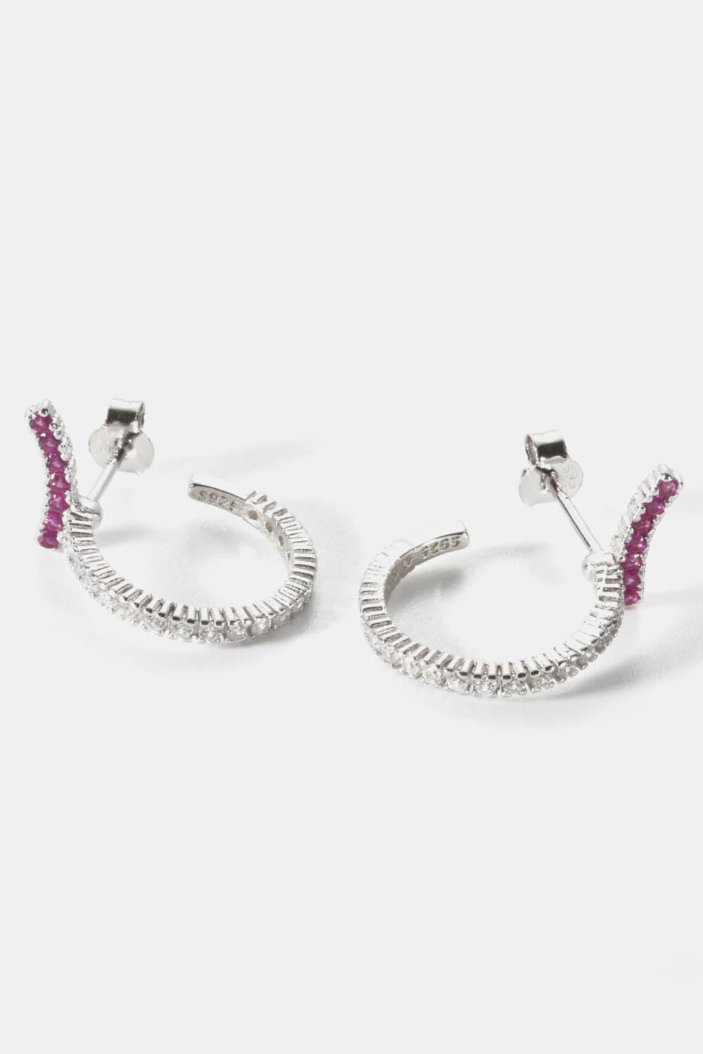 Inlaid Zircon 925 Sterling Silver C-Hoop Earrings