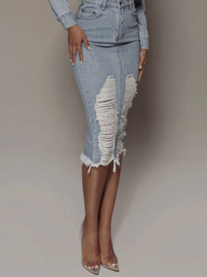 Distressed Slit Denim Skirt