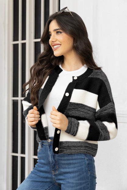 Striped Button Up Long Sleeve Cardigan