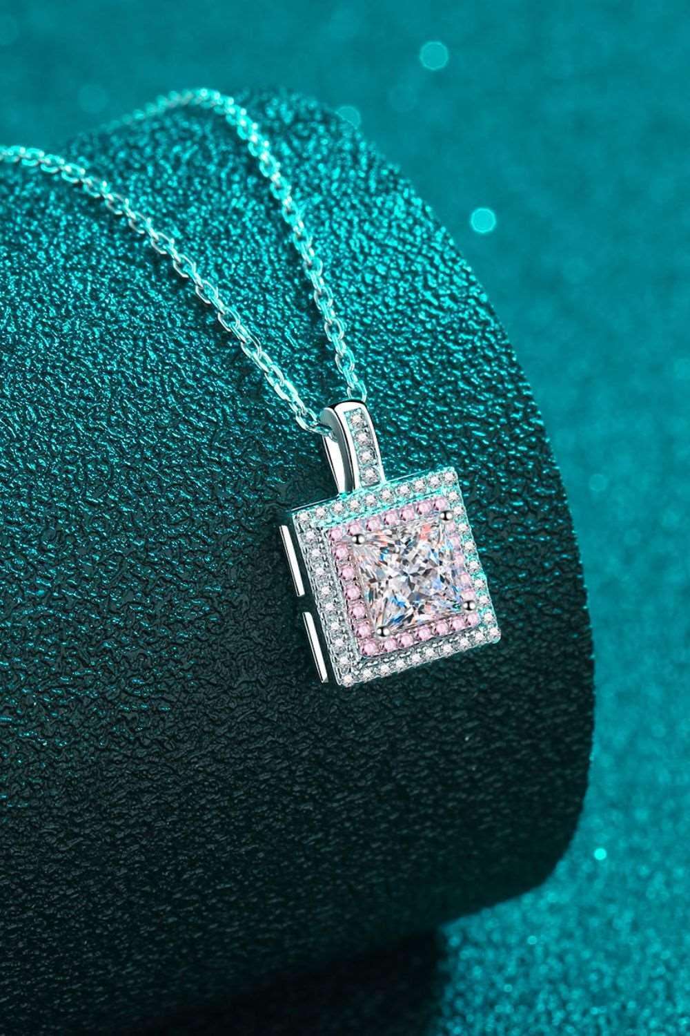 1 Carat Moissanite Square Pendant Chain Necklace