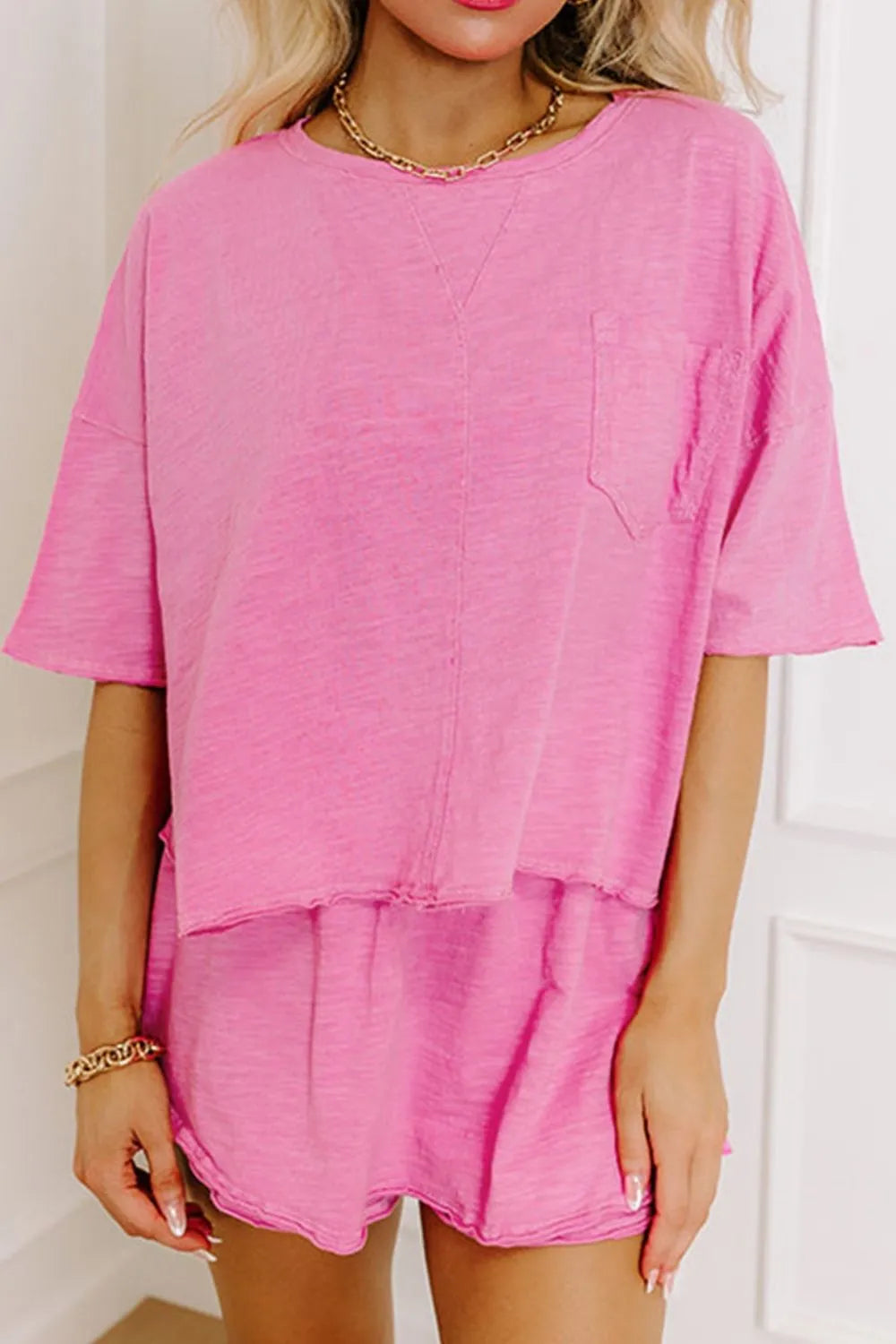 Round Neck Half Sleeve Top and Shorts Set Carauana Store