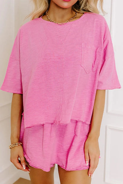 Round Neck Half Sleeve Top and Shorts Set Carauana Store