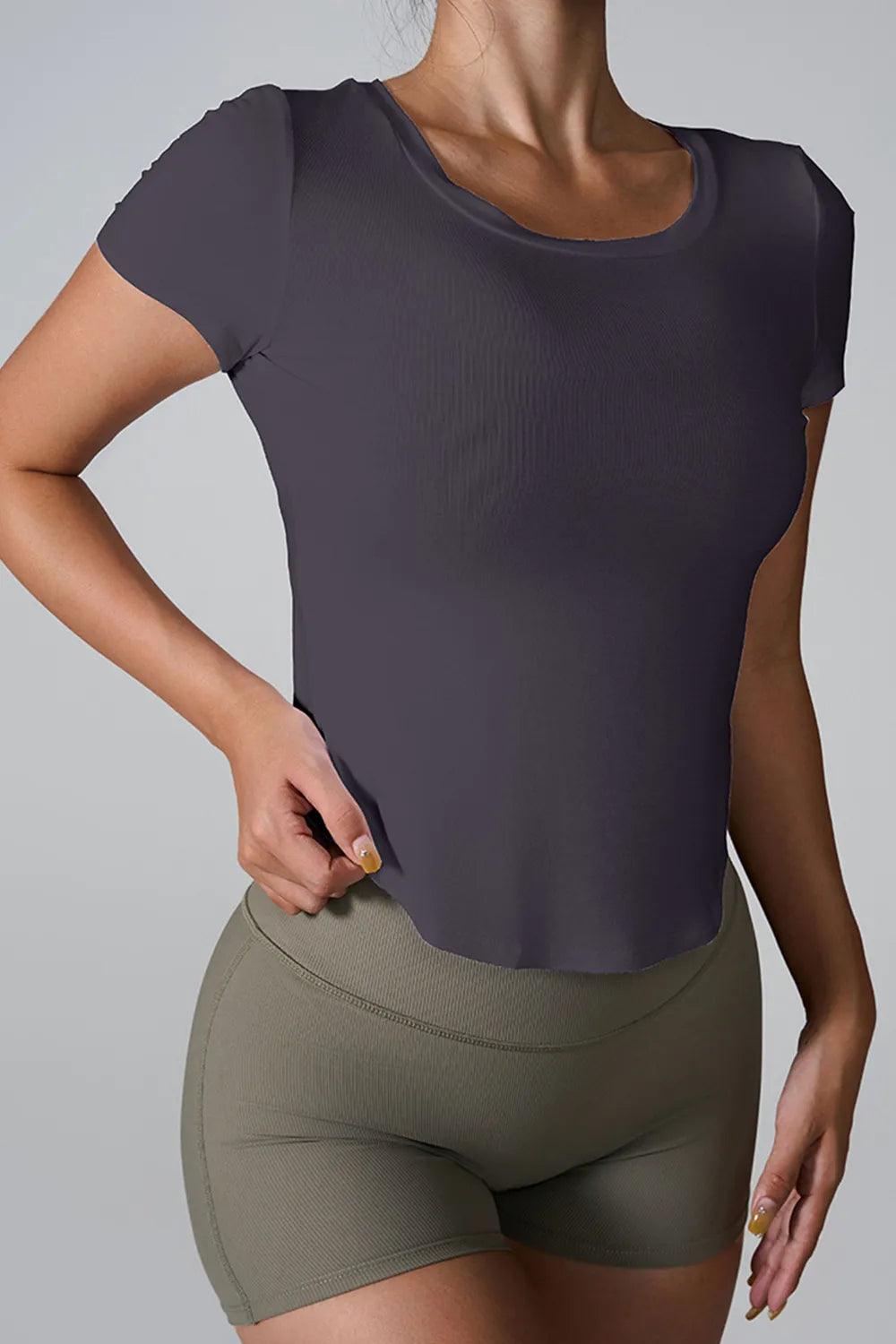 Cutout Round Neck Short Sleeve Active T-Shirt Carauana Store