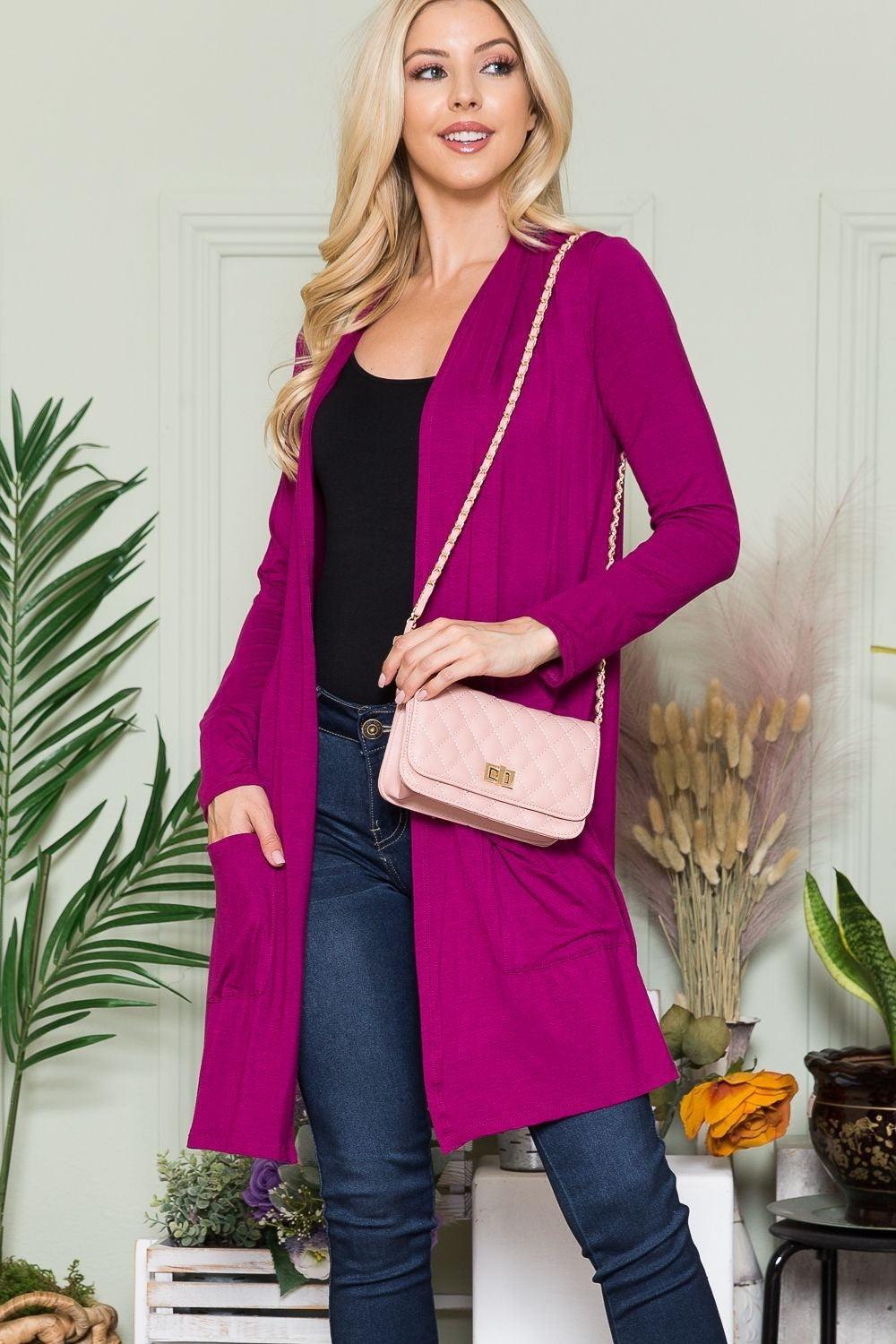 Celeste Full Size Open Front Cardigan with Pockets