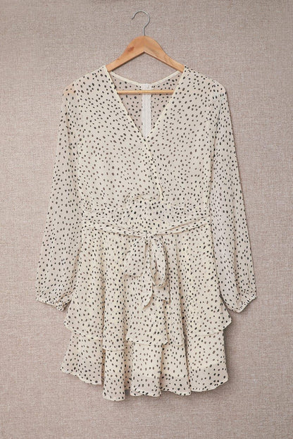 Tied Polka Dot Balloon Sleeve Layered Dress