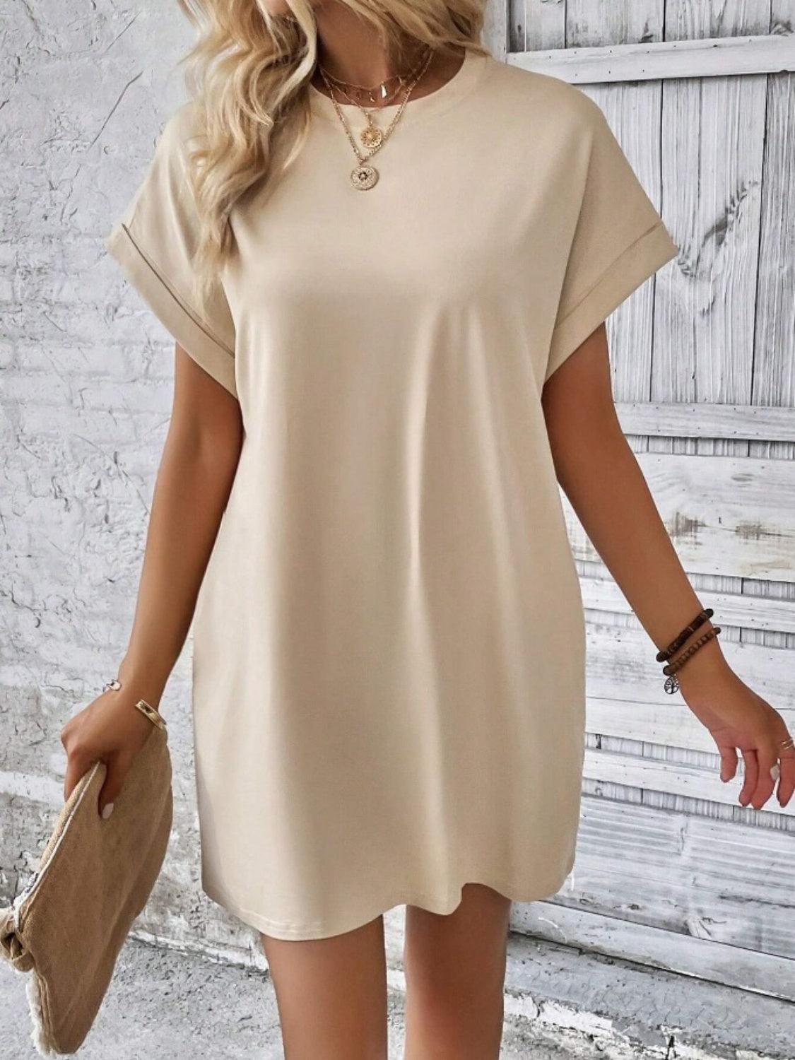 Pocketed Round Neck Short Sleeve Dress