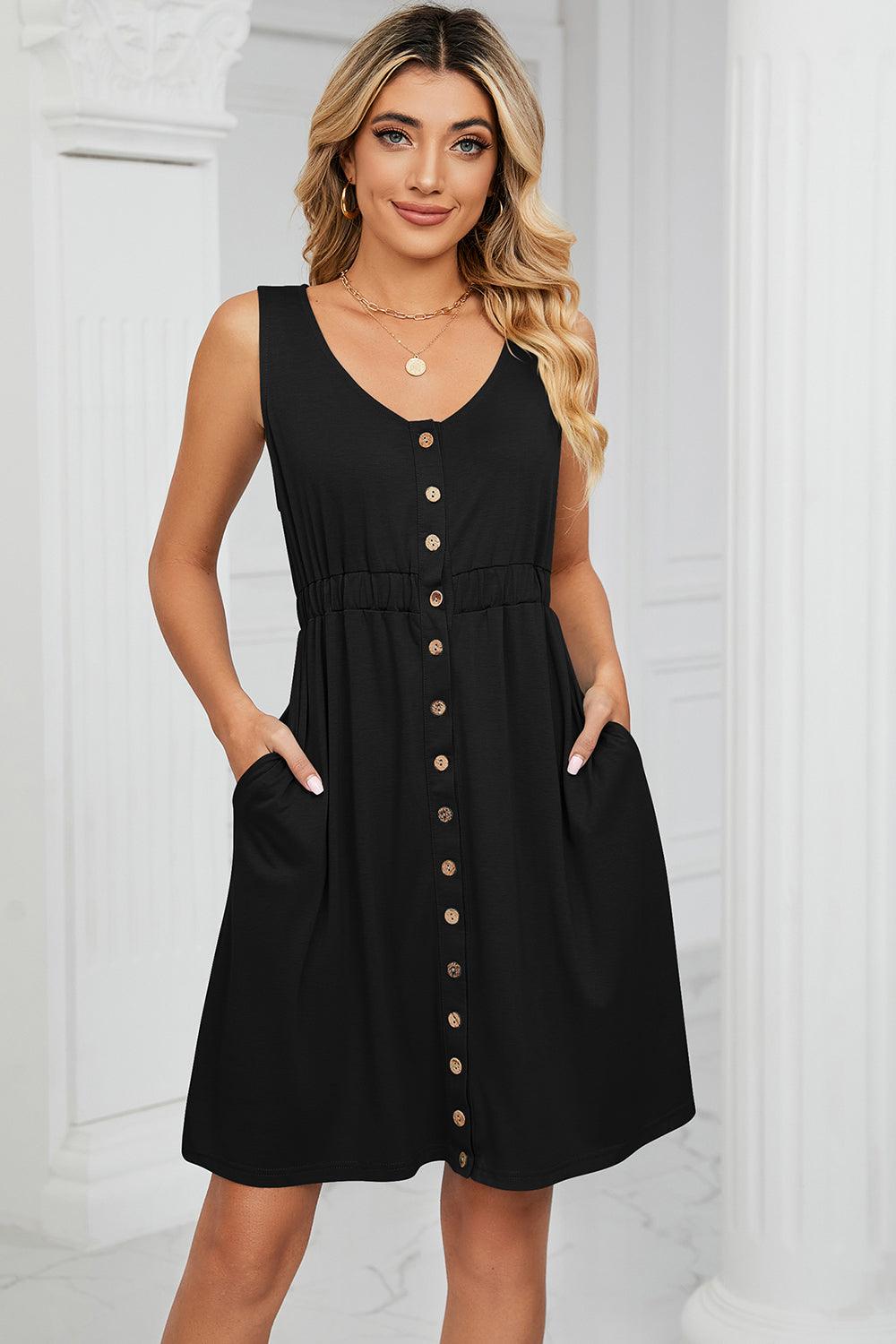 Buttoned Wide Strap Mini Dress