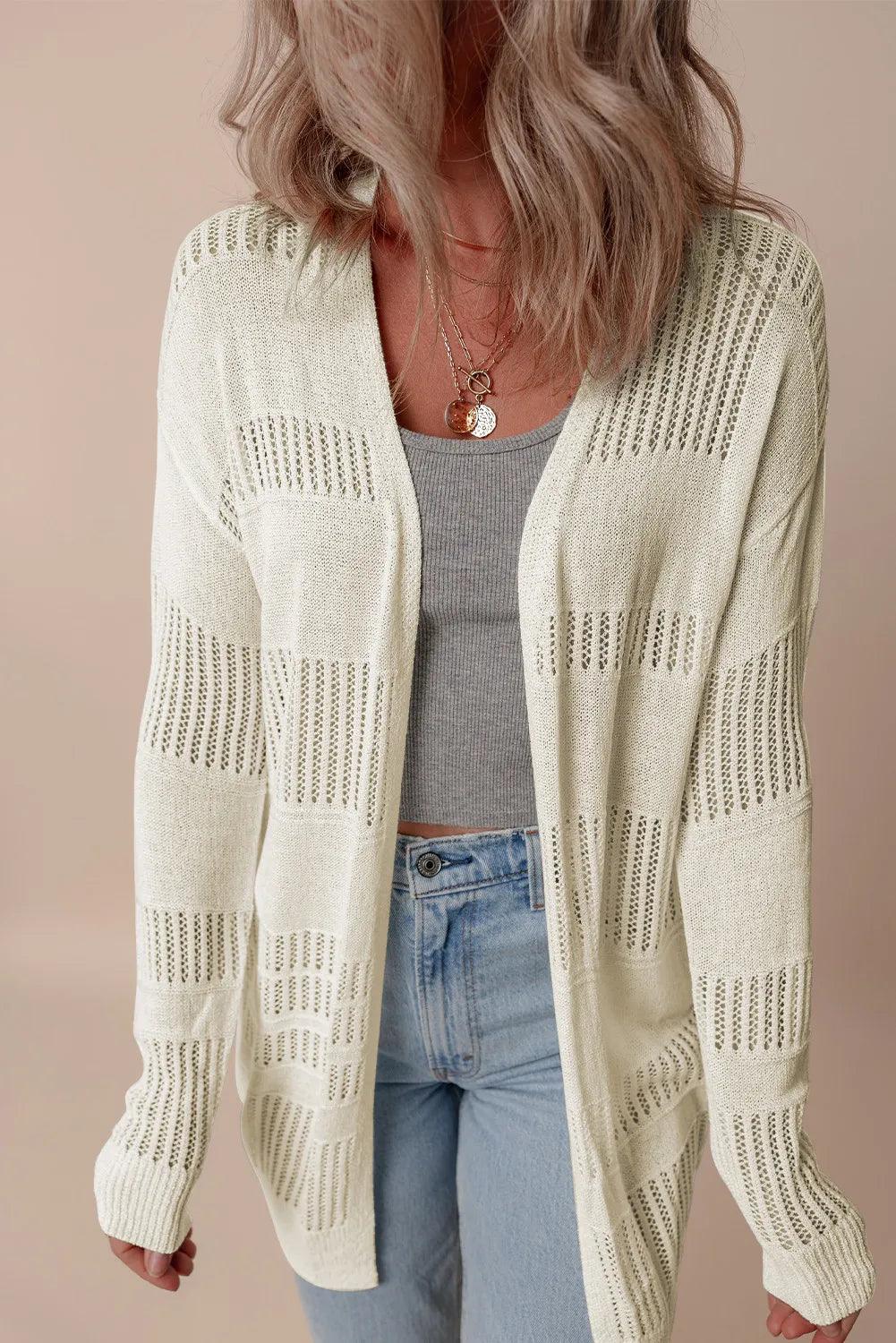 Openwork Open Front Long Sleeve Cardigan