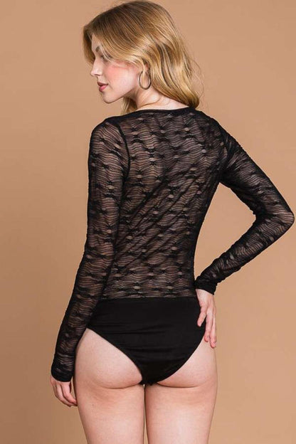 Culture Code Round Neck Mesh Perspective Bodysuit