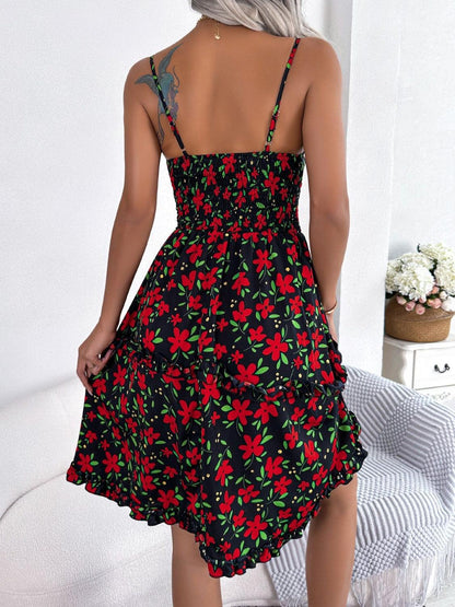 Printed Plunge Cap Sleeve Cami Dress