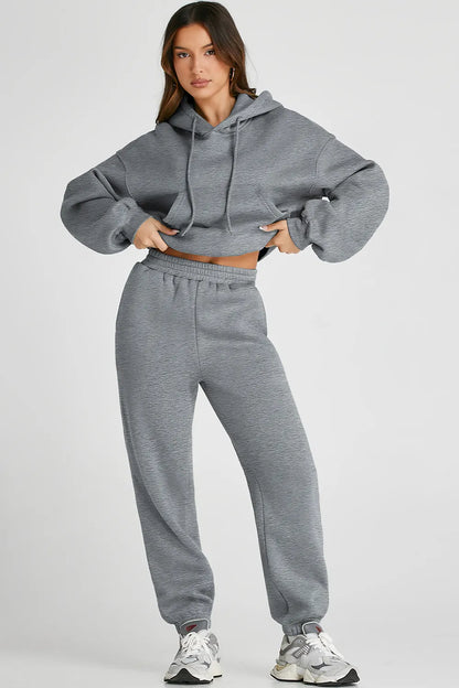 Dropped Shoulder Hooded Top and Pants Active Set Carauana Store