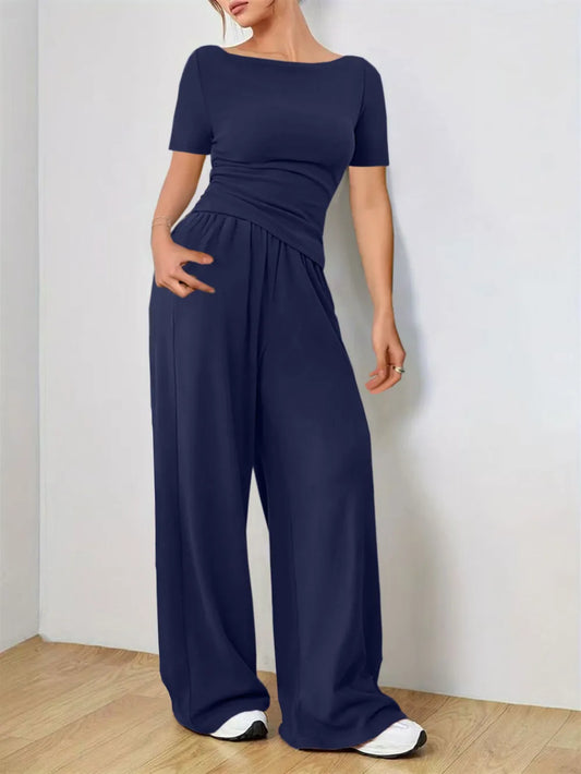 Round Neck Short Sleeve T-Shirt and Pants Set Carauana Store
