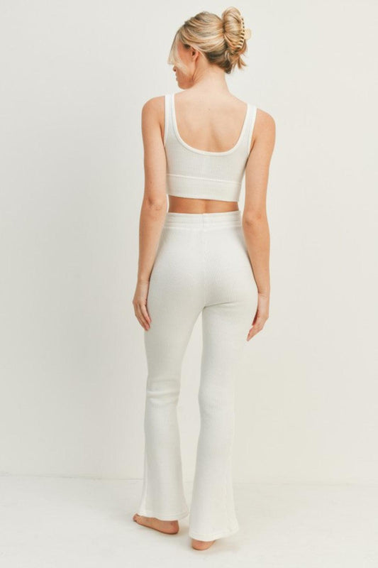Kimberly C Waffle Tank and High Waist Flare Pants Set Carauana Store