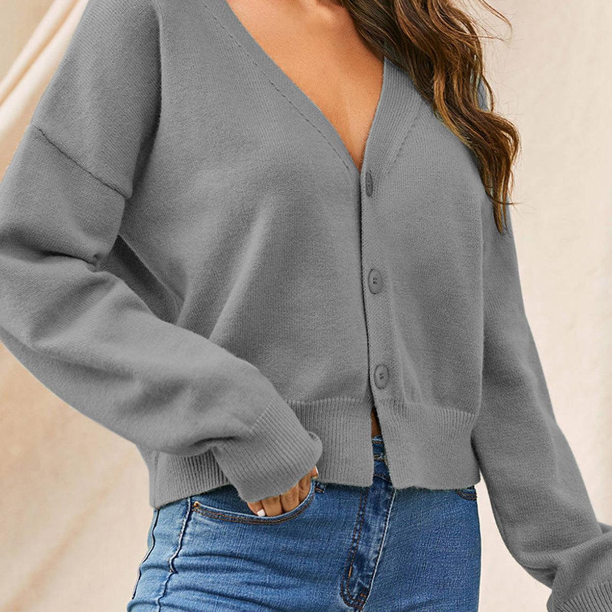 V-Neck Button Up Long Sleeve Cardigan