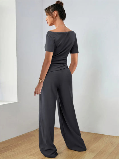 Round Neck Short Sleeve T-Shirt and Pants Set Carauana Store