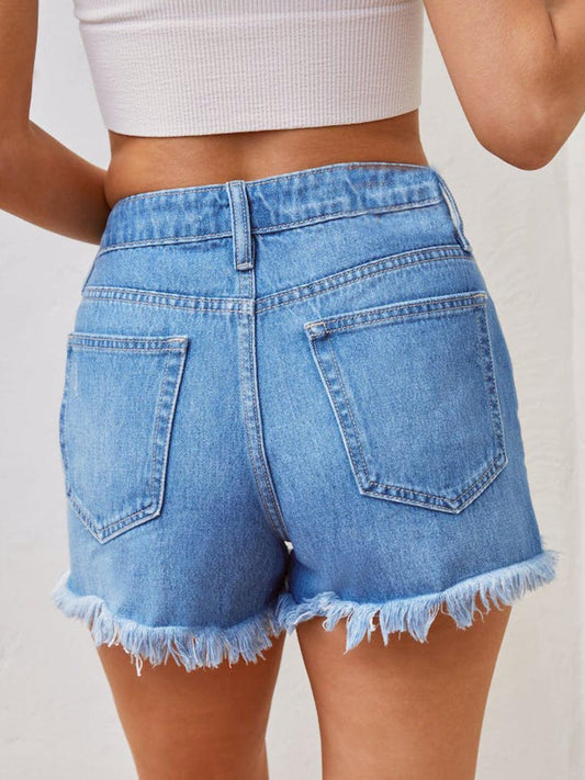 Distressed Raw Hem Denim Shorts Carauana Store
