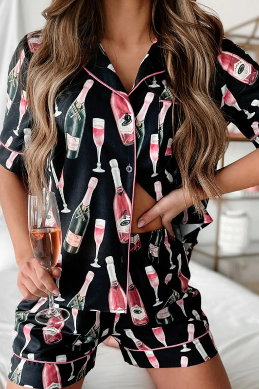 Champagne Print Short Sleeve Top and Shorts Set Carauana Store