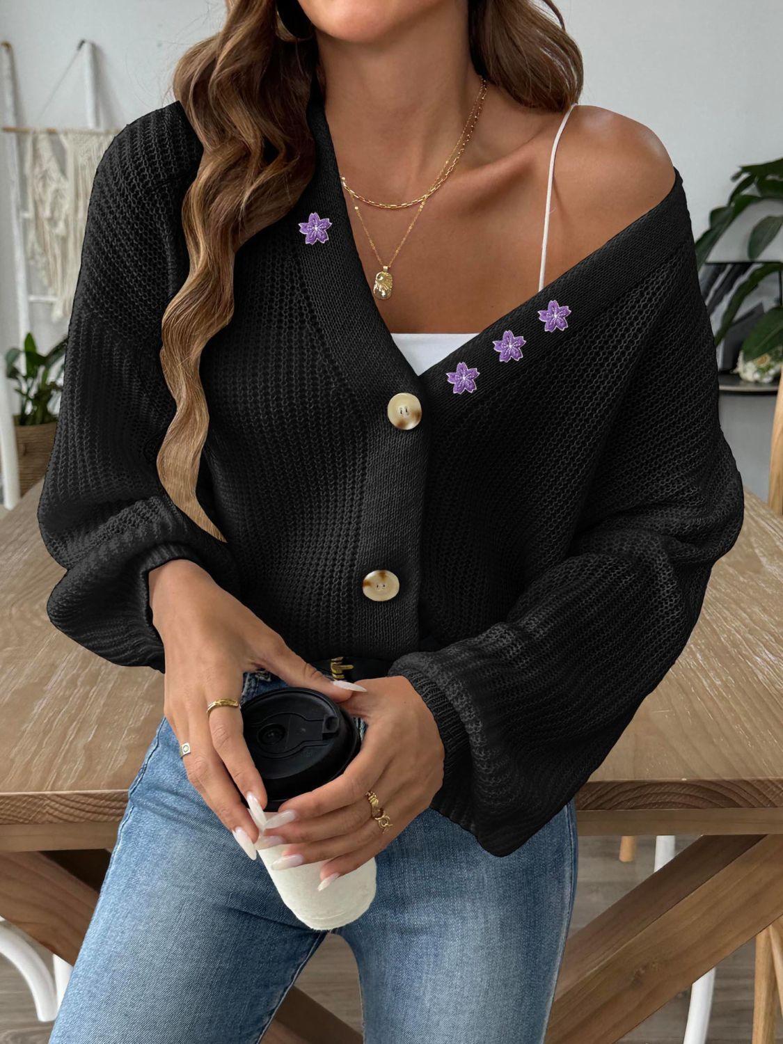 V-Neck Button Up Long Sleeve Cardigan