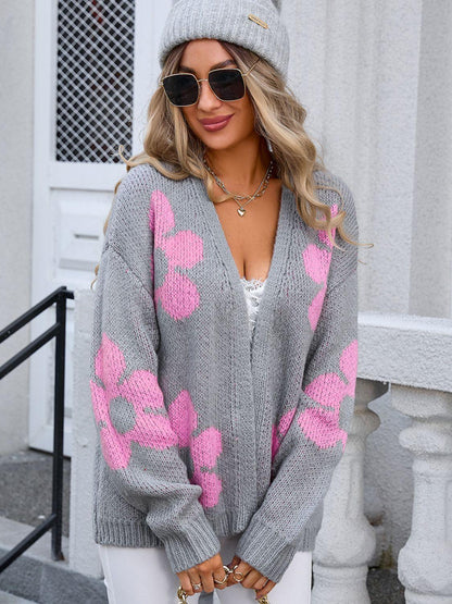 Angel Wings Flower Open Front Long Sleeve Cardigan