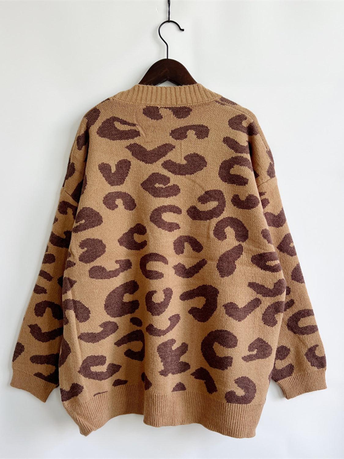 Leopard Button Front Cardigan with Pockets