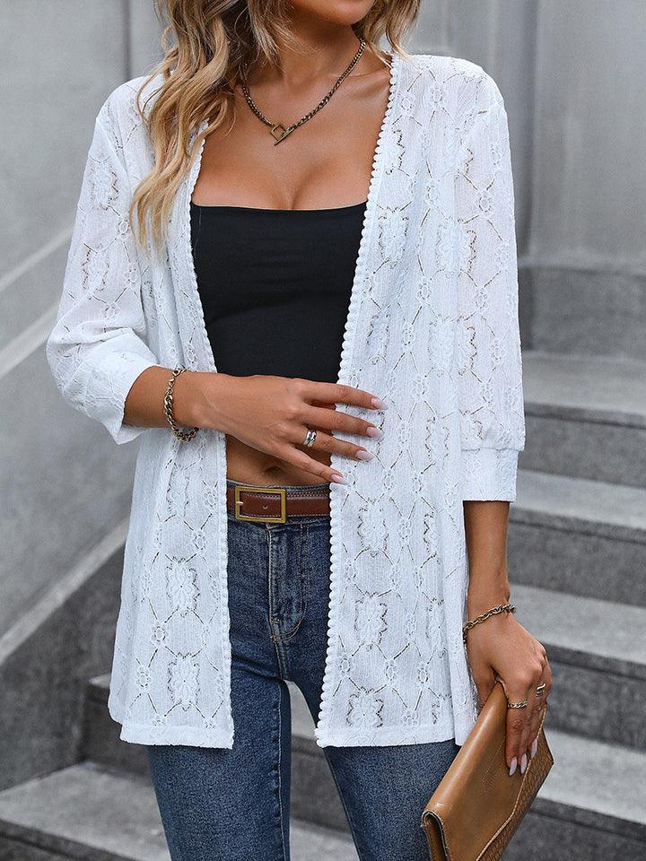 Three-Quarter Sleeve Open Front Cardigan