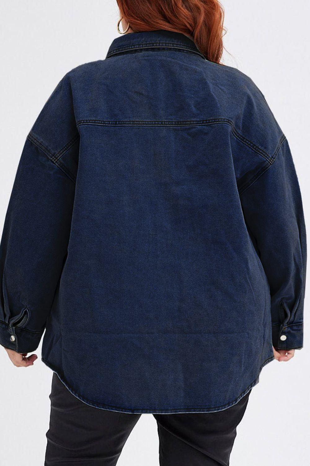 Plus Size Snap Down Pocketed Denim Jacket