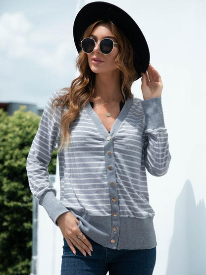 Striped Snap Down Long Sleeve Cardigan