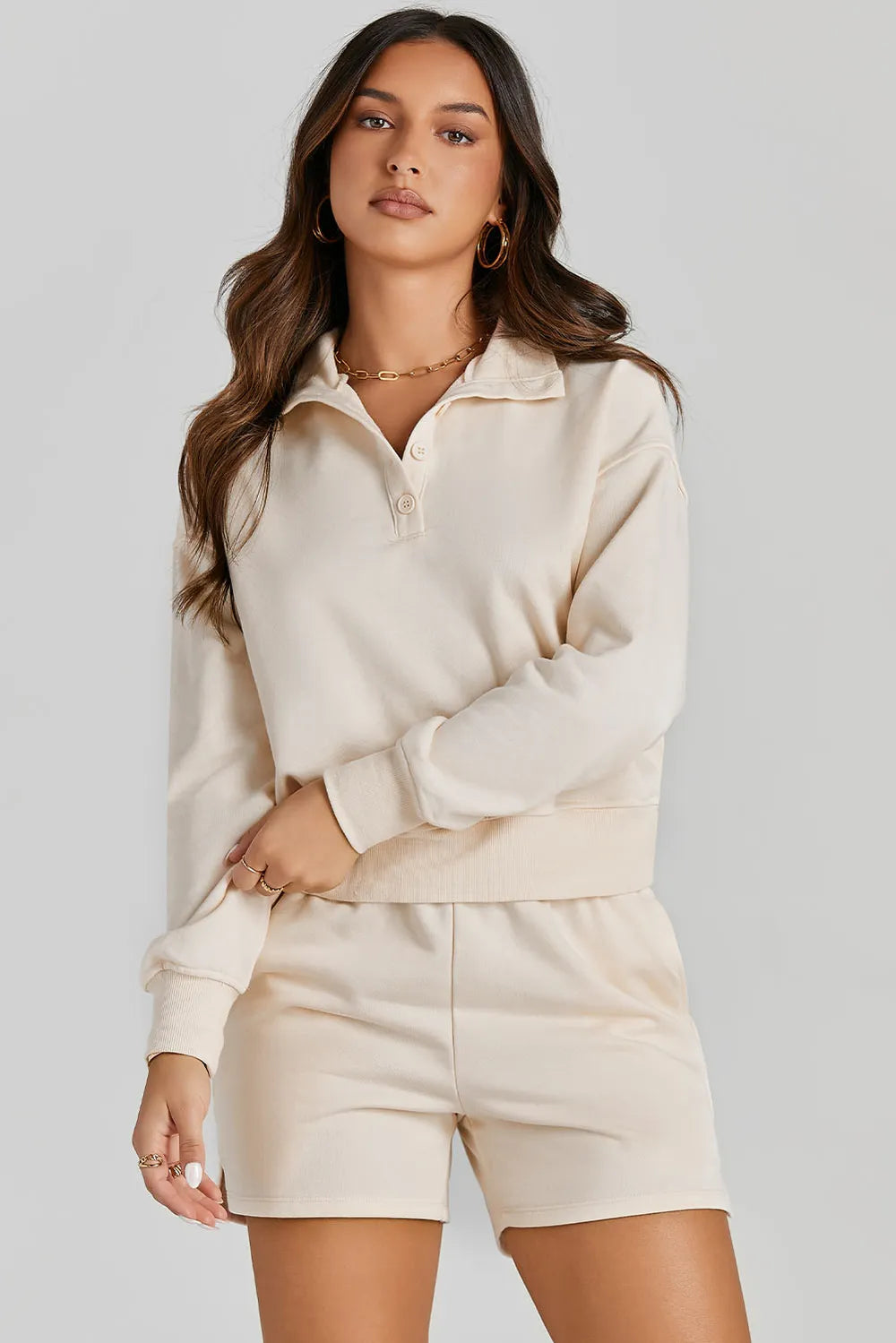 Half Button Sweatshirt and Shorts Active Set Carauana Store