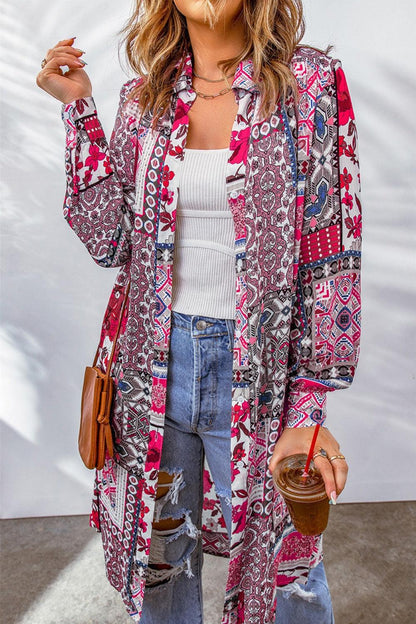 Printed Button Up Long Sleeve Cardigan