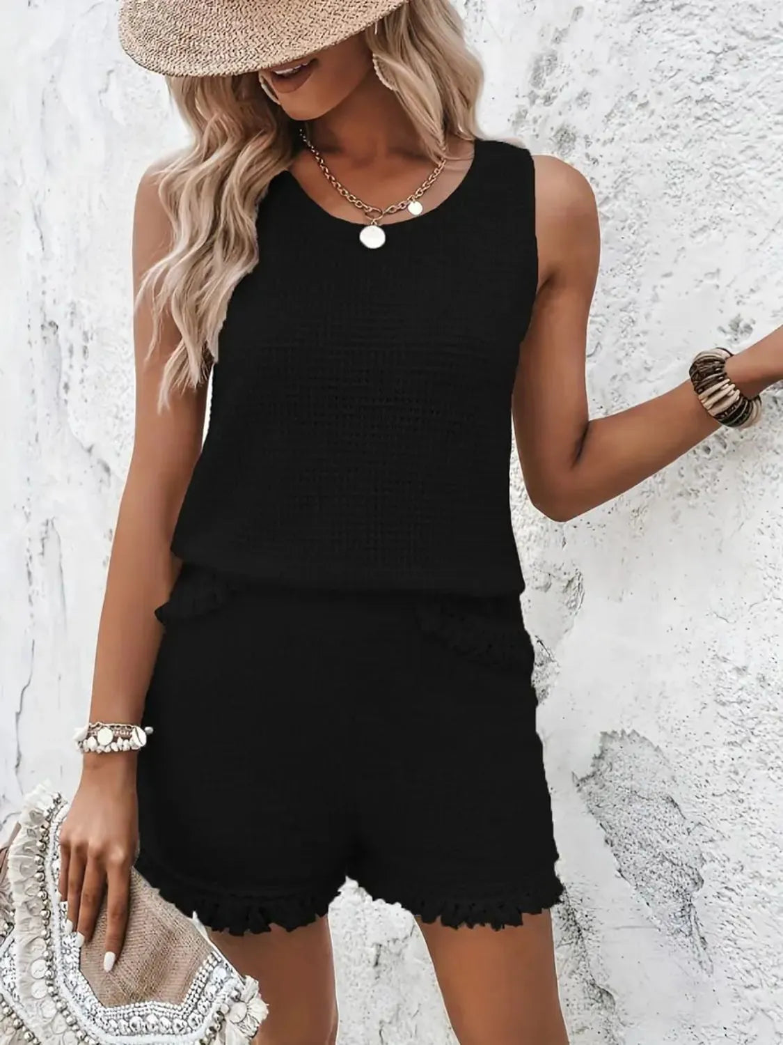 Round Neck Wide Strap Tank and Shorts Set Carauana Store