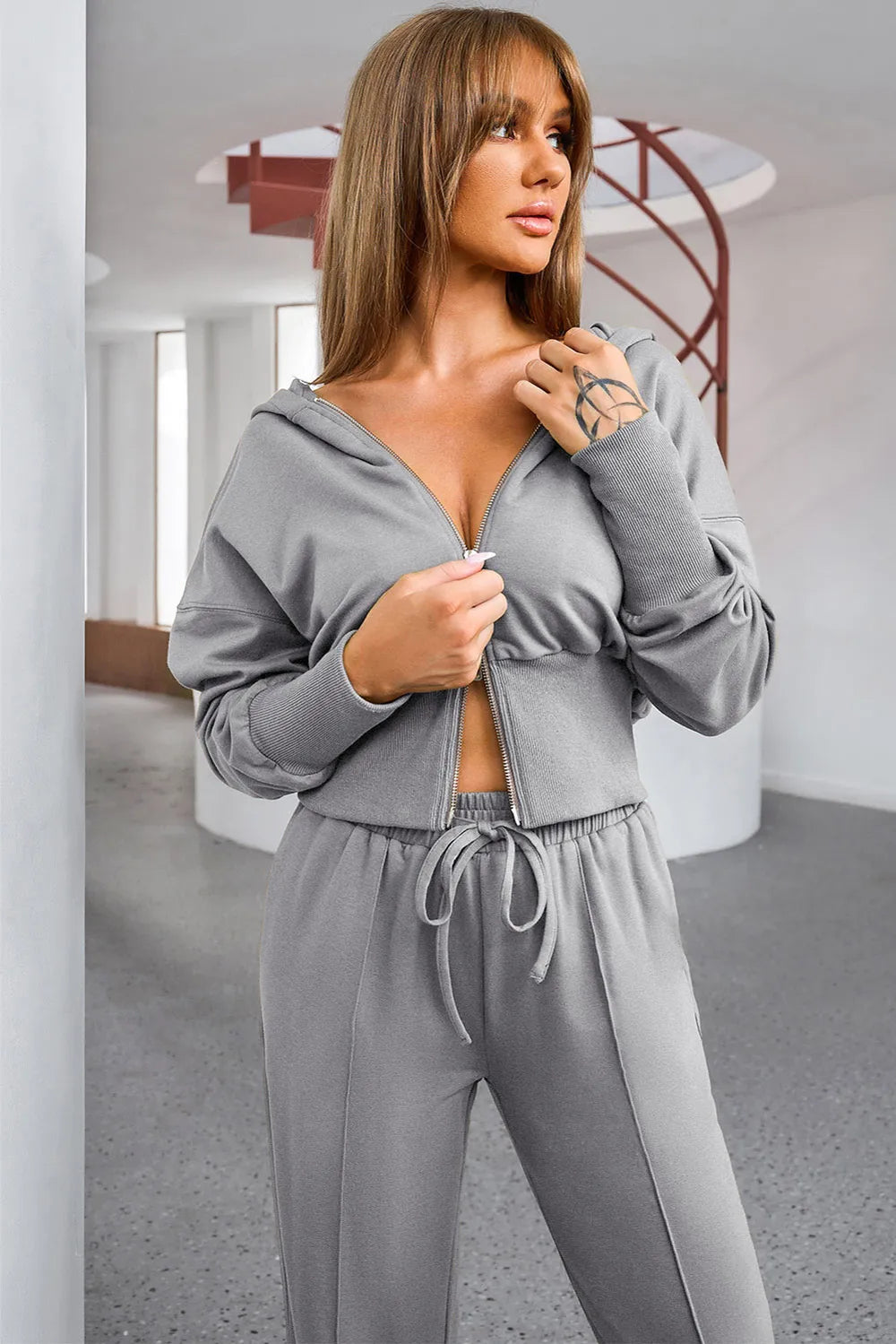 Dropped Shoulder Hoodie and Drawstring Pants Active Set Carauana Store
