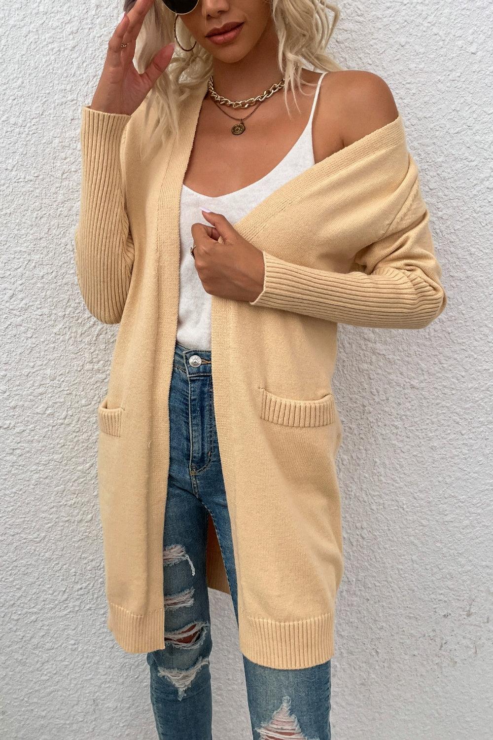 Open Front Long Sleeve Cardigan with Pockets