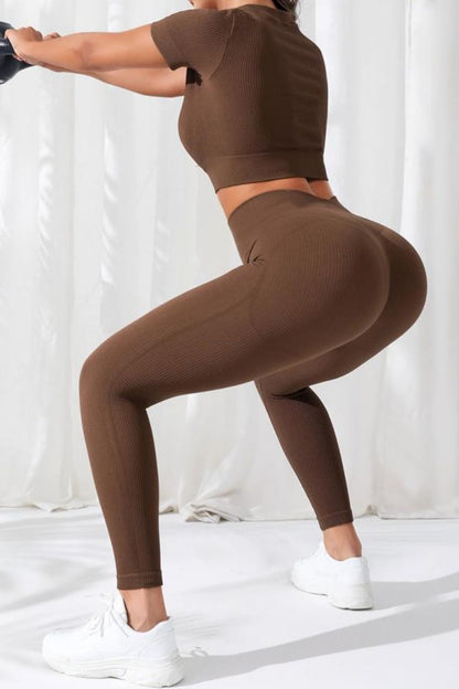 V-Neck Crop Top and High Waistband Long Active Pants Carauana Store