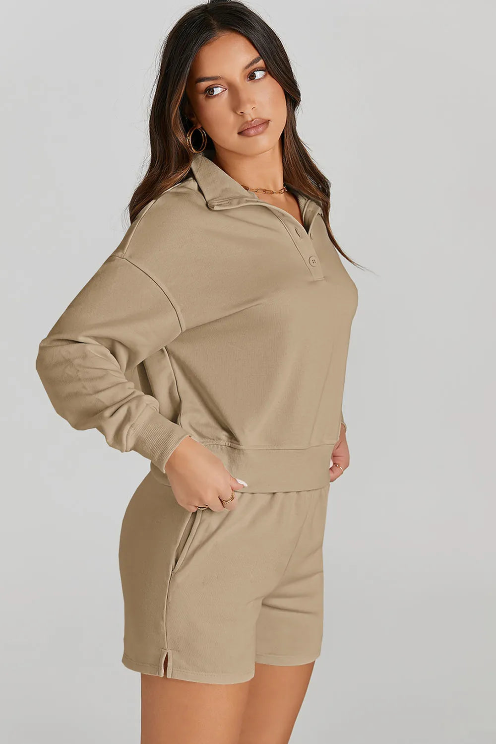 Half Button Sweatshirt and Shorts Active Set Carauana Store