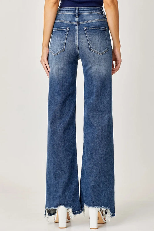Risen Full Size High Rise Frayed Hem Wide Leg Jeans Carauana Store