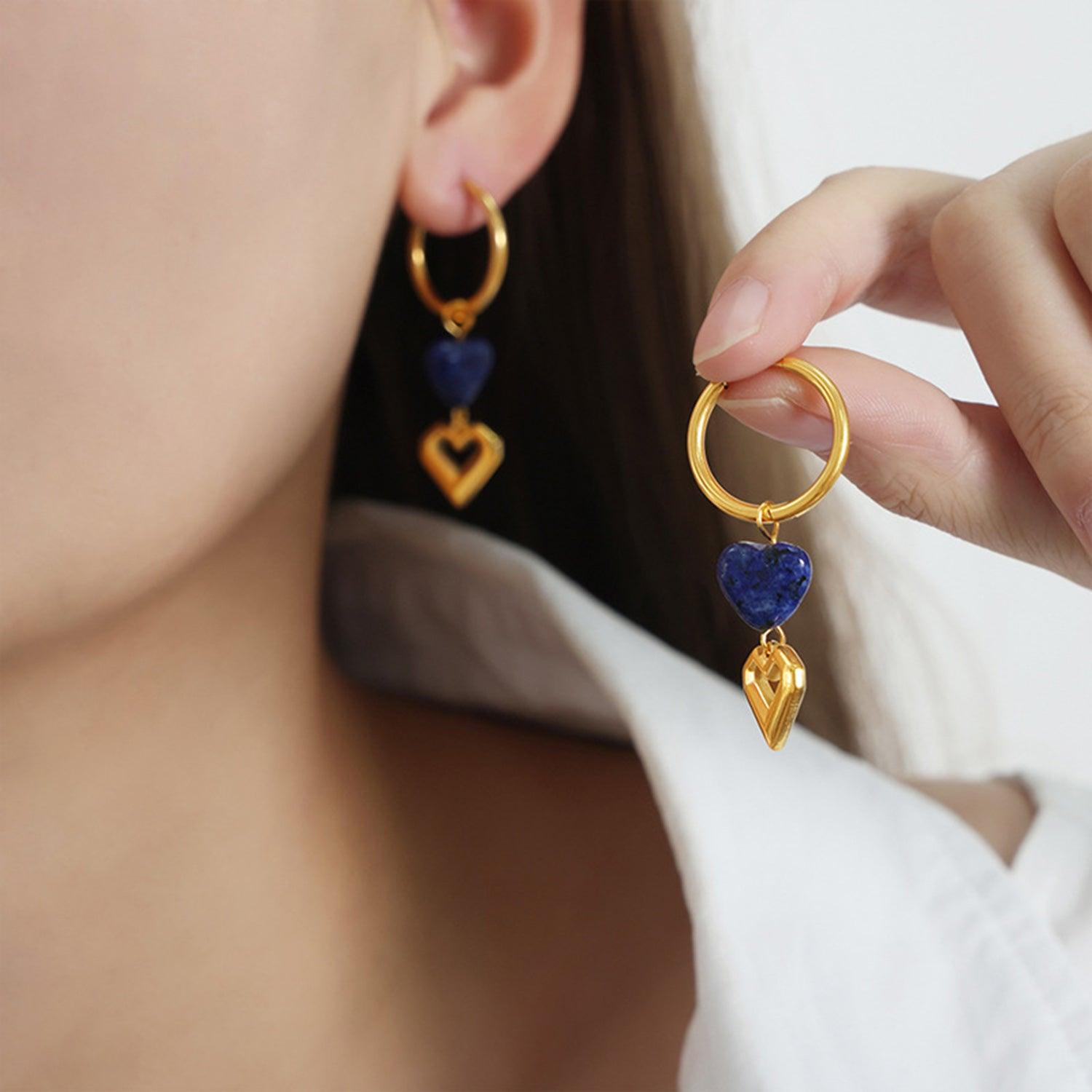 Heart Shape Lapis Lazuli Dangle Earrings