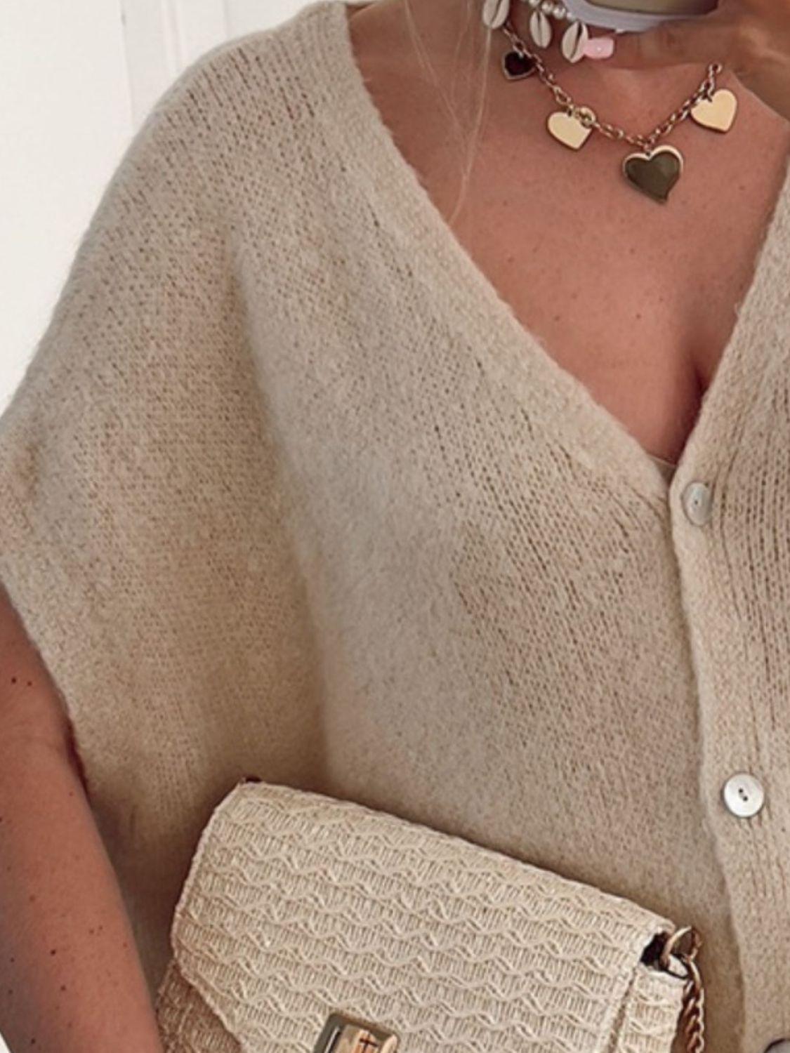 V-Neck Button Up Short Sleeve Cardigan Carauana Store