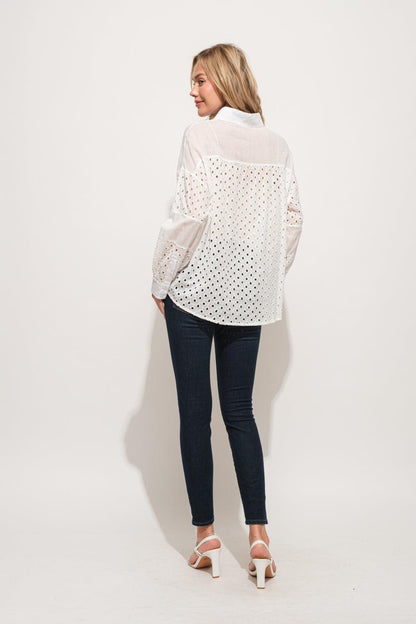 And The Why Eyelet Long Sleeve Button Down Shirt