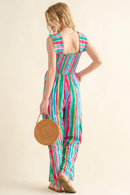 And The Why Full Size Striped Smocked Sleeveless Jumpsuit Carauana Store