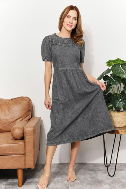 And The Why Full Size Washed Chambray Midi Dress