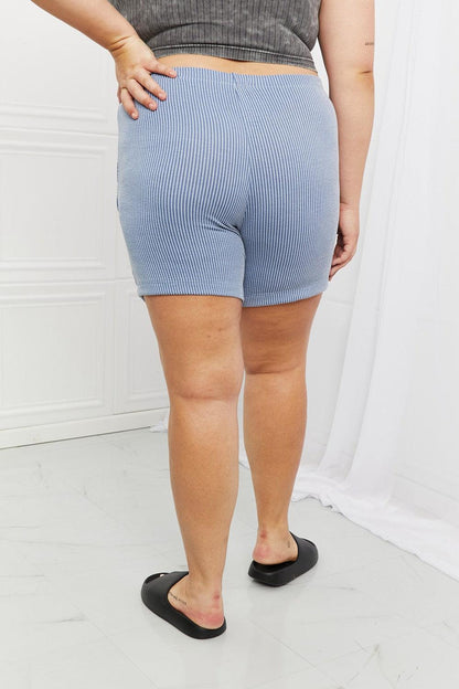 Blumin Apparel Too Good Full Size Ribbed Shorts in Misty Blue