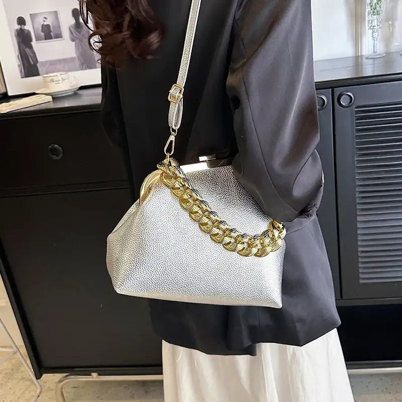 Carauana UNIU Knitted Crossbody Bag NEW COLLECTION SILVER with model