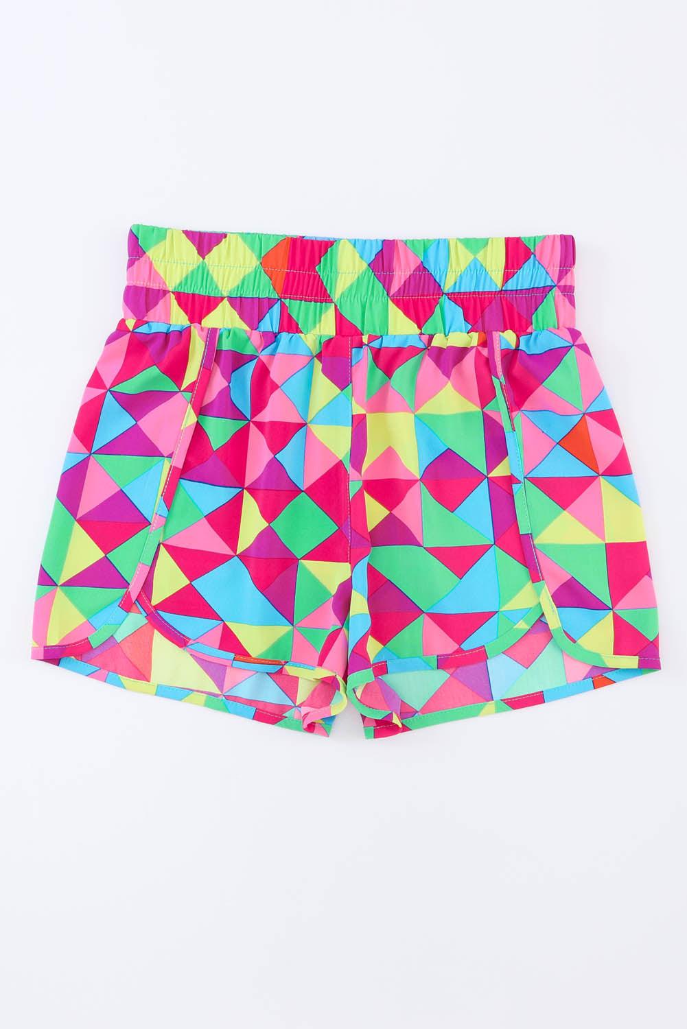 Color Block Elastic Waist Shorts